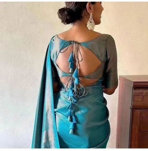 Blouse Idea For Silk Saree, Back Designs For Blouse Saree Silk, Matka Blouse Back Design, Simply Blouse Designs, Half Saree Blouse Designs Back Neck, Silk Blouse Neck Designs, Blause Nack Design Latest, Back Side Blouse Designs Latest, Plain Silk Blouse Designs