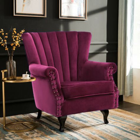 Chesterfield Leather Armchair Fabric Velvet Wing Back Queen Fireside Sofa Chair | eBay Single Chair Design, Livingrooms Design Ideas, Single Chair Sofa, Livingrooms Design, Ikea Corner Sofa, Velvet Wingback Chair, Retro Armchair, Wine Colour, Comfortable Accent Chairs