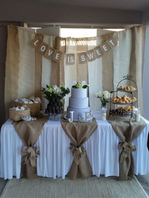 Dessert table, dessert ideas, wedding dessert, sweet wedding Burlap Wedding Decorations, Dekoratívne Vence, Dessert Table Backdrop, Rustic Wedding Decorations, Unique Wedding Decor, בר מצווה, Rustic Bridal, Burlap Wedding, 50th Wedding Anniversary