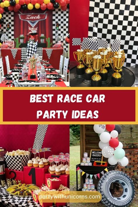 40 Best Race Car Party Ideas - Party with Unicorns Grand Prix Birthday Party, Birthday Party Ideas Outdoor, Race Car Party Ideas, Race Car Party Printables, Car Party Ideas, Car Birthday Party Ideas, Race Car Birthday Party Ideas, Party Ideas Outdoor, Race Car Birthday Decorations