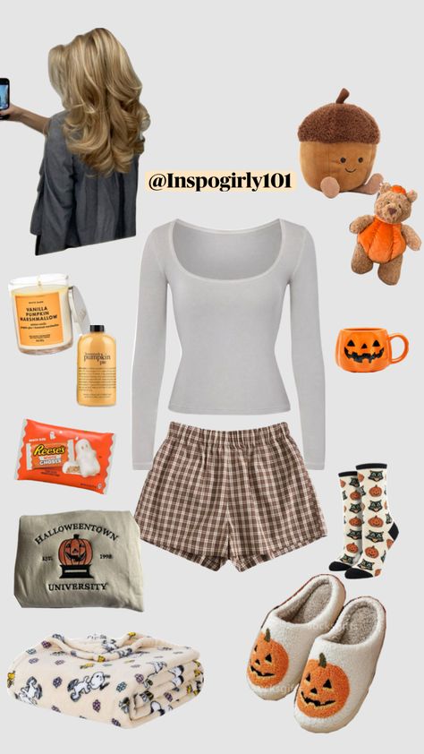 @Inspogirly101 Cite Fall/Halloween pjs/ outfit!! #outfitinspo #halloween #pajamas #fall #fallaesthetic #vanillagirl vanilla girl pajamas in october! #pumpkin Teen Fall Outfits, Casual Halloween Outfits, Cozy Christmas Outfit, Halloween Pjs, Pajamas Aesthetic, Girl Pajamas, Cute Pjs, Halloween Pajamas, Pajama Outfits