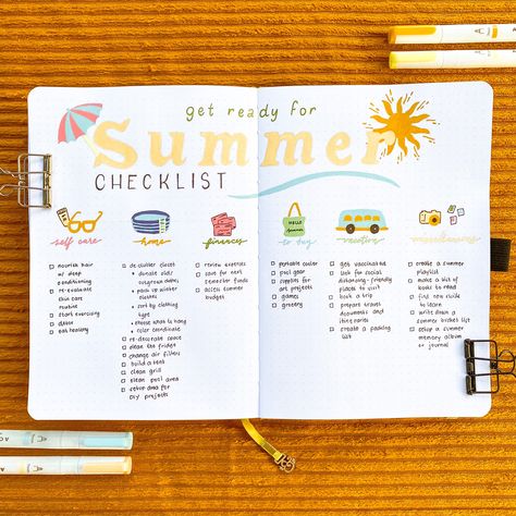 Hello everyone! I'm Charizze from @art_bujo_charizzetotto on Instagram and Charizze T on YouTube. Now that warmer weather and summer sun is just around the corner, it is a perfect time to prepare! So on this blog post, I'm very excited to share with you how to get ready for a fun summer that you can create on your bullet journal! RECOMMENDED SUPPLIES: Archer and Olive Notebook - I'm using the A5 Dandelion Dreams dot grid notebook Archer and Olive Acrylograph Pens - I used colors from the Vern Journal Free Printable, Archer And Olive, Summer Checklist, Summer Calendar, Summer Journal, Grid Journals, Dot Grid Journal, Dot Grid Notebook, Budget Book