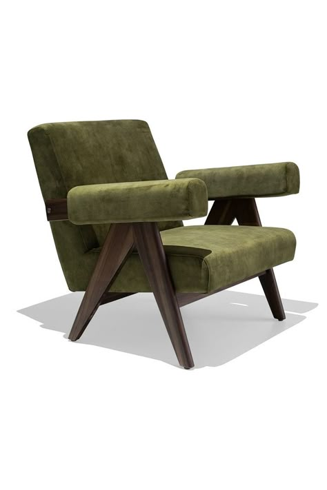 Olive Velvet, Lobby Hotel, Velvet Lounge Chair, Lounge Chair Design, Pierre Jeanneret, Armchair Design, Affordable Furniture, Single Sofa, Bespoke Furniture