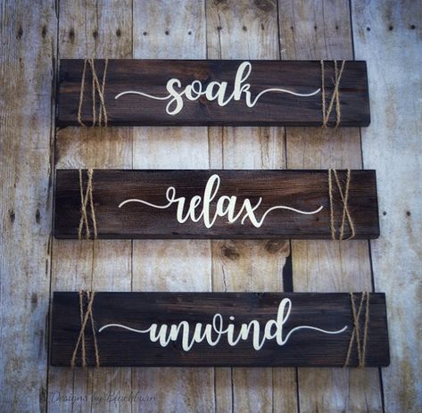 Buy | soak relax unwind Spa Sign, Rustic Bathroom Wall Decor, Rustic Farmhouse Bathroom, Small Wood Crafts, Rustic Wooden Sign, Rustic Bathroom Decor, Signs Diy, Diy Wood Signs, Rustic Wood Signs