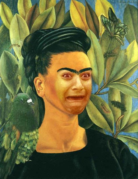 Frida Kahlo's "Self-Portrait with Bonito" | Reddit Hilariously Photoshopped This Girl Freaking Out Over A Pigeon Into Classic Paintings Diego Rivera Frida Kahlo, Frida Paintings, Frida Kahlo Paintings, Kahlo Paintings, Frida And Diego, Frida Art, Frida Kahlo Art, Soyut Sanat Tabloları, Diego Rivera