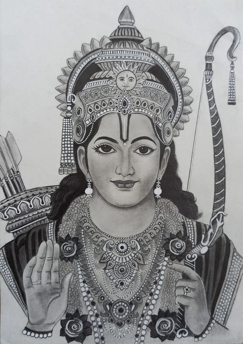 Shri Ram Sketch Drawing, Ram Bhagwan Sketch, Lord Venkateswara Pencil Sketch, Shri Ram Sketch Pencil Easy, Indian Gods Sketch, Siya Ram Mandala Art, Shri Ram Mandala Art, Siya Ram Drawings, Diwali Sketch Pencil