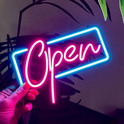 #NeonSigns #BrightIdeas #NeonSignNames #NeonInspiration #NeonRoom #RoomDecor Neon Door, Led Open Sign, Coffee Bar Design, Open Sign, Neon Wall Art, Neon Sign Shop, Neon Wall, Coffee Bar Signs, Strip Led