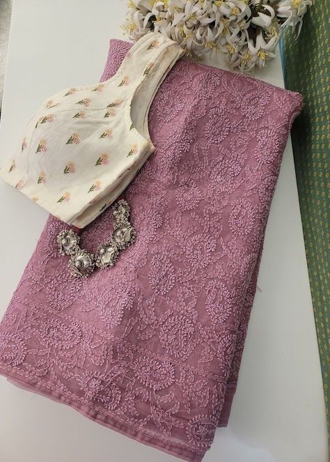 Blouse For Chikankari Saree, Chikankari Saree Styling, Pastel Sarees For Wedding, Pastel Saree For Farewell, Chikankari Saree Blouse Design, Pastel Colour Dress, Pastel Colour Saree, Embroidery Designs Saree, Best Sarees Collection