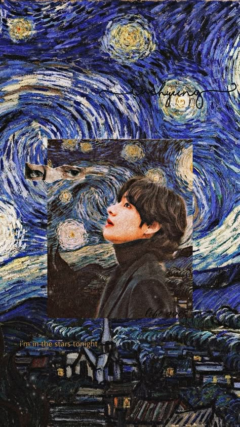 Van Gogh Wallpaper, Starry Night Painting, Arte Van Gogh, Cute Flower Wallpapers, Van Gogh Art, Kpop Drawings, Mini Drawings, Kim Taehyung Wallpaper, Cartoon Art Styles