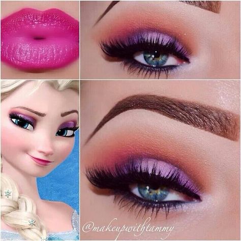 Disney Frozen makeup Elsa Makeup, Creative Eyeshadow, Disney Eye Makeup, Frozen Makeup, Disney Inspired Makeup, Disney Princess Makeup, Princess Makeup, Purple Eye Makeup, Electric Forest