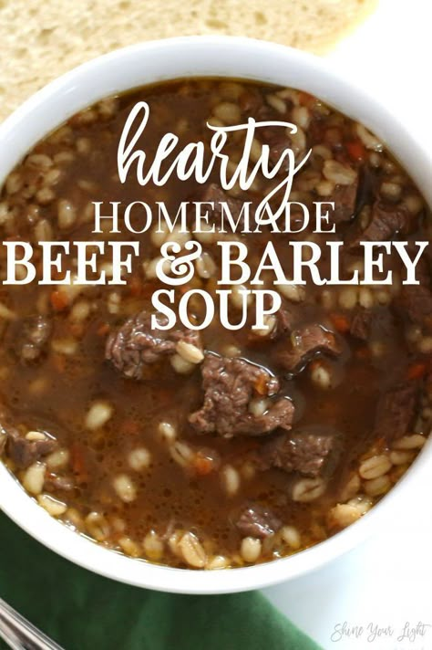 Delicious and wholesome beef and barley soup with tender and flavorful steak and a rich broth. Beef And Barley Soup, Beef And Barley, Steak Soup, Soups To Make, Hearty Soup Recipes, Beef Soup Recipes, Beef Barley, Beef Barley Soup, Delicious Soups