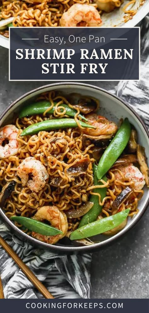 Shrimp Ramen Noodle Recipes, Shrimp Ramen Recipes, Steak Teriyaki, Salmon Dinners, Ramen Dinner, Shrimp Ramen, Sugar Snap Pea, Stir Fry Shrimp Recipes, Teriyaki Noodles