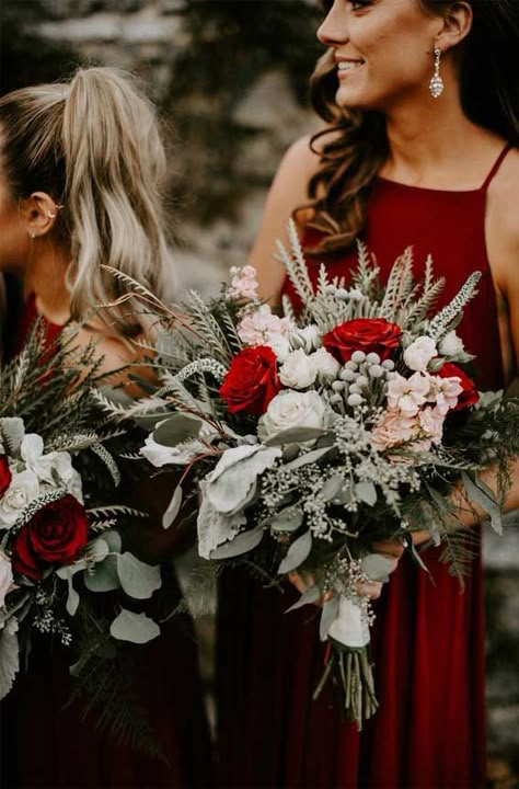 Red, Sage, White and Silver Sage Wedding Color Palette #bridesmaid #bridesmaiddresses #winterwedding #burgundy August Fashion, Sage Wedding Colors, Christmas Wedding Themes, Christmas Wedding Ideas, Dresses Champagne, Boda Diy, Winter Wedding Bouquet, Winter Wedding Colors, Winter Wedding Decorations