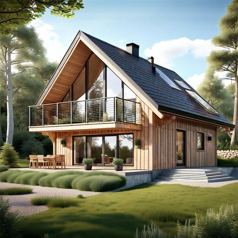 Scandinavian Cabin Design, Nordic Home Exterior, Scandinavian Barndominium, Scandinavian Cabin Exterior, Nordic Chalet, Small Scandinavian House, Chalet Floor Plans, Scandinavian Barn House, House Loft Ideas