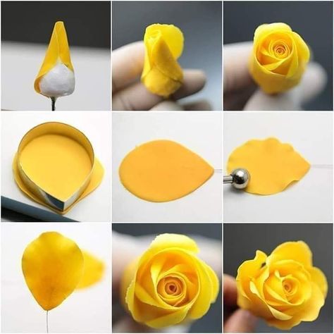 Cercei Din Lut Polimeric, Fondant Flower Tutorial, Sugar Flowers Tutorial, Fondant Cake Designs, Fondant Rose, Gumpaste Flowers, Austin Rose, Polymer Clay Flower Jewelry, Cake Decorating Kits