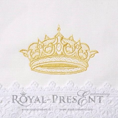 Gold Royal Crown embroidery design - 3 sizes  #embroiderydesignoftheworld #machineembroideryitems #machineembroidery #machineembroiderydesigns #embroiderydesign #embroiderydesigns #machineembroiderykit #machineembroiderydesign #machineembroiderypatterns #crownembroidetydesigns Crown Embroidery Design, Crown Embroidery, Brazilian Embroidery Stitches, Ribbon Embroidery Kit, Lazy Daisy Stitch, Blouse Embroidery, Embroidery Patterns Vintage, Learn Embroidery, Brazilian Embroidery