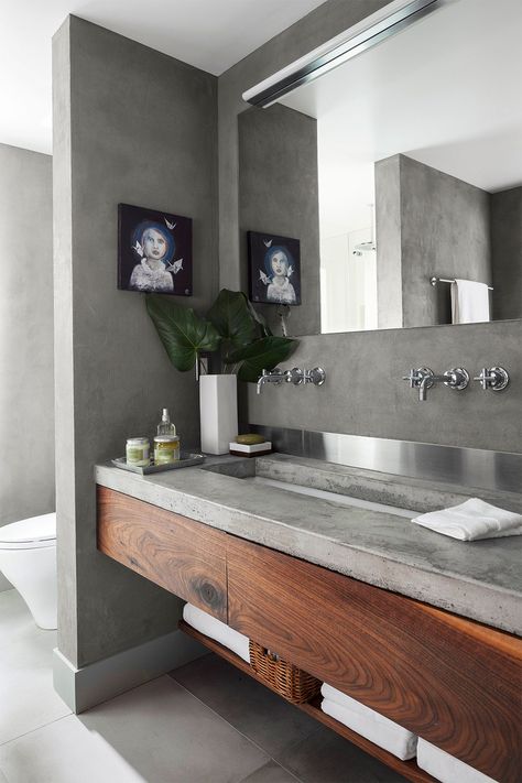 Bathroom Grey, Concrete Vanity, Best Bathroom Vanities, Concrete Bathroom, Modern Toilet, Vanity Design, Bathroom Countertops, Trendy Bathroom, Wood Bathroom