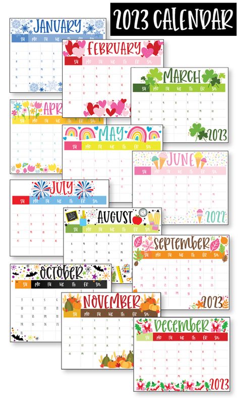 Printable 2023 Calendar 2023 Calendar Printable Free Monthly Cute, Cute Printable Calendar 2023, Kids Calendar Printable Free, Calander Printable, Calender Printables, Free Printable Calendar Templates, Merry Christmas Font, Alphabet Christmas, Free Printable Calendars