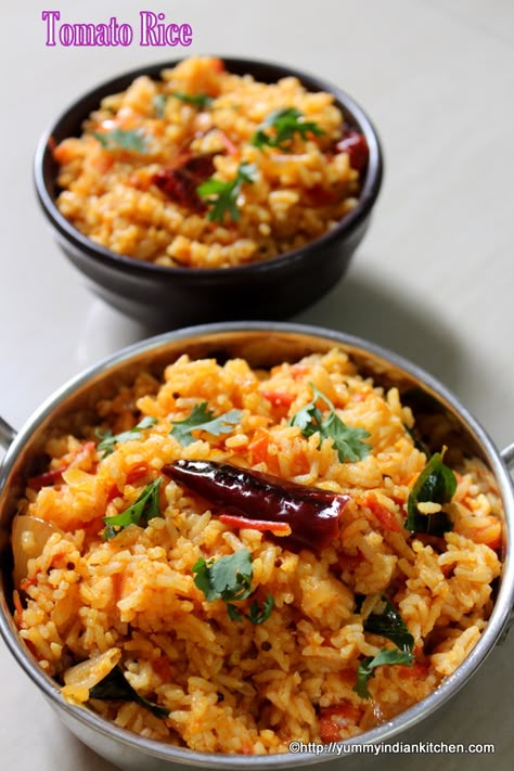 Tomato Rice Recipe Indian, Tomato Rice Recipe, Cooked White Rice, Variety Rice, Rice Pulao, Indian Rice Recipes, Tomatoes Recipes, Tomato Rice, South Indian Recipes