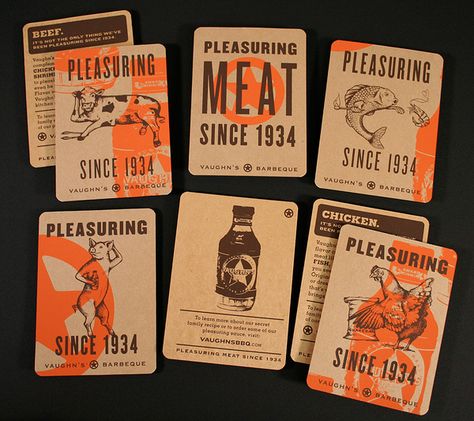 Vaughn's BBQ Sauce Cards and Poster on Behance Sales Collateral, Restaurant Poster, Food Events, Communication Art, Restaurant Branding, Vintage Graphic Design, Barbecue Sauce, Menu Design, Bbq Sauce