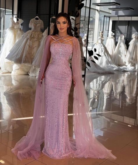 la71905b Prom Dresses Pink, Evening Dresses Wedding, Evening Gowns With Sleeves, Purple Mermaid, Cape Sleeves, Pink Prom Dresses, Dresses Pink, Dresses Wedding, Evening Gowns