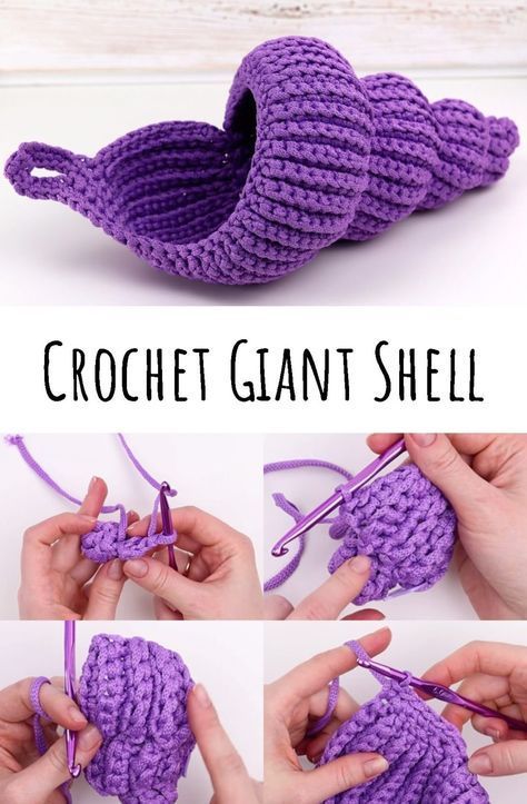 Crochet Giant Shell Crochet Clam Shell, Crochet Nest, Crochet Shell Pattern, Crochet Organizer, Pom Crafts, T Craft, Crochet Shell Stitch, Sea Mermaid, Crochet Wall Hangings