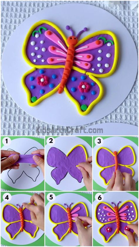 Learn to make butterfly Using clay for children Check more at https://www.kidsartncraft.com/butterfly-clay-art-tutorial/ Butterfly Clay Art, Butterfly Art For Kids, Easy Clay Models, Butterfly Clay, Play Dough Crafts, Clay Art For Kids, Clay Butterfly, Clay Crafts For Kids, Kids Clay