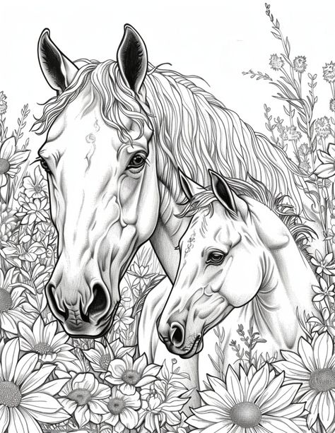 Horse Coloring Pages Realistic, Horse Coloring Pictures, Horse Drawing Ideas, Coloring Pages Horses, Aesthetic Colouring Pages, Couple Coloring Pages, Printable Horse Coloring Pages, Horses Coloring, Coloring Sheets For Adults