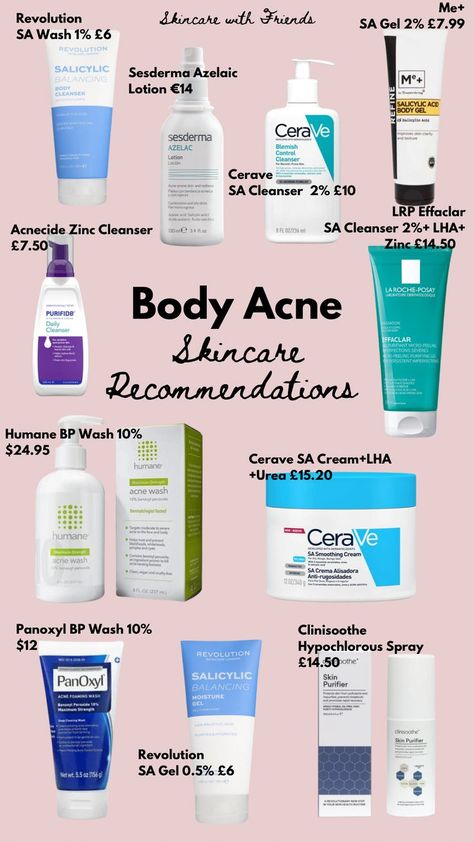 A selection of products for back, chest and butt acne. Body Acne Remedies, Get Rid Of Body Acne, Back Acne Remedies, Chest Acne, Forehead Acne, Bad Acne, Acne Skincare, Serious Skin Care, Natural Acne Remedies