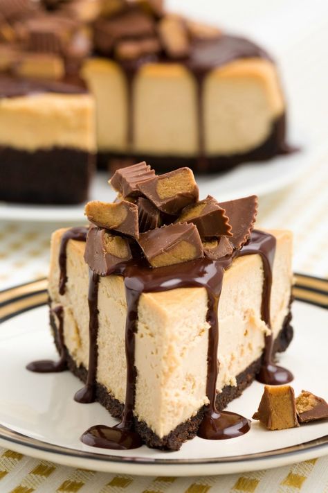 Chocolate-Peanut Butter Cheesecake - Delish.com Peanut Butter Cheesecake Recipes Easy, Christmas Cheesecake Recipes, Peanut Butter Cheesecake Recipes, Homemade Cheesecake Recipes, Chocolate Peanut Butter Cheesecake, Coconut Dessert, Decadent Chocolate Desserts, Homemade Cheesecake, Peanut Butter Cheesecake