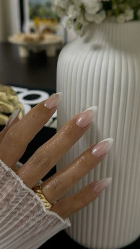 Classy Long French Tip Nails, Simple Bridal Nails, Classy Wedding Nails, Old Money Nails, Classy Almond Nails, Pink Tip Nails, Nails Clean, Money Nails, Engagement Nails