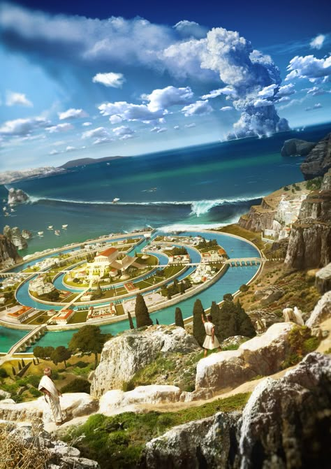 Atlantis Aesthetic, Ancient Atlantis, City Concept Art, Imaginary Places, Lost City Of Atlantis, Fantasy Cities, Atlantis The Lost Empire, Fantasy City, Fantasy Castle