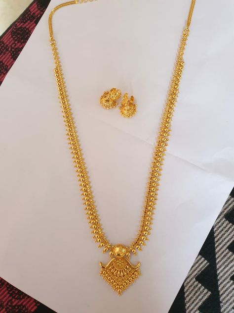 South Indian Jewellery Necklace Set Gold Simple, Kerala Thali Locket Designs Gold, Gold Necklace Long Indian, 10 Gm Gold Necklace Designs, 32 Grams Gold Necklace, Gold Neck Chain Designs For Women Latest, Long Necklace Designs Gold Indian, Gold Aaram Design, Simple Long Chain Designs Gold