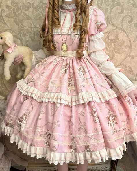 🖤❤️💙💕Elegant Lolita dress with pink and red trimming and lace-up front design, paired with a long sleeves top. 🛒👉Search 'N-T-123' on devilinspired.com #devilinspired #elegantdress #eglcommunity #classicdress #lolitacoord #lolitafasion #classiclolitafashion Loltia Outfits, Cutecore Closet, Pink Kawaii Outfit, Pink Aesthetic Clothes, Pink Elegant Dress, Dollcore Outfits, Lolita Outfit, Pink Costume, Lolita Outfits