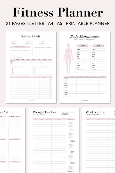 Monthly Fitness Tracker, Exercise Template, Workout Log Printable, Workout Planning, Minimalist Fitness, Fitness Binder, Financial Printables, Planer Organisation, Gym Planner