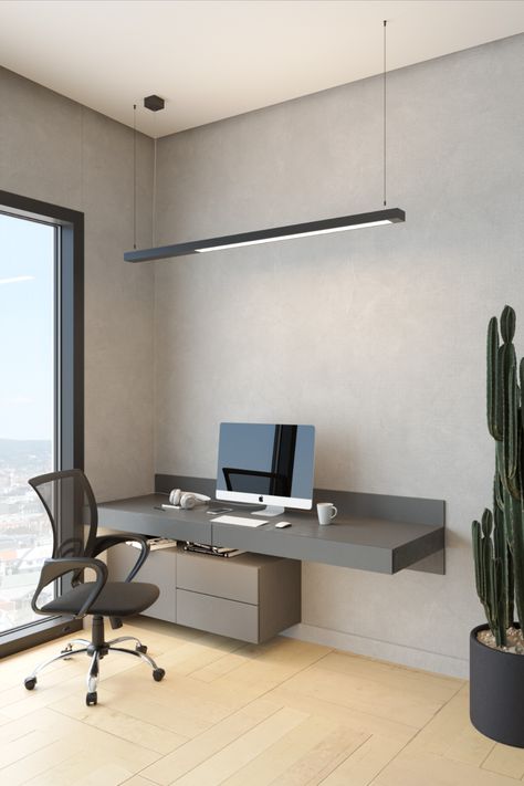 Office Table Hanging Light, Led Panel With Study Table, Hanging Lights Office, Led Lights Office Desk, Desk Led Strip Lights Office, Led Computer Desk Lighting, Artists Room, Office Pendant Lighting, Office Cabin Design