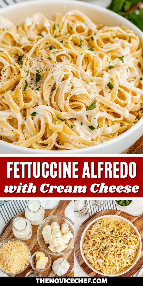 Who's in the mood for pasta? Easy Fettuccine Alfredo with Cream Cheese is a quick dish with tons of garlicky, cheesy flavor! Everyone will ask for seconds on this simple, scrumptious pasta dinner. Chicken Alfredo Recipe With Cream Cheese, Alfredo Recipe With Cream Cheese, Alfredo With Cream Cheese, Alfredo Sauce With Cream Cheese, Sauce With Cream Cheese, The Best Alfredo Sauce, Easy Fettuccine Alfredo, Best Alfredo Sauce, Fettucini Alfredo Recipe