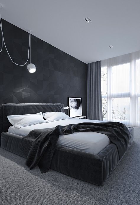 While bedrooms are the perfect place to experiment with color palettes and decor choices that might seem too bold for the social areas of a home, these bedrooms Design Ložnic, Black And White Bedroom, Black Bedroom Design, Winter Bedroom, Dark Bedroom, Black Bedroom, Trendy Bedroom, Modern Bedroom Design, Luxury Bedroom