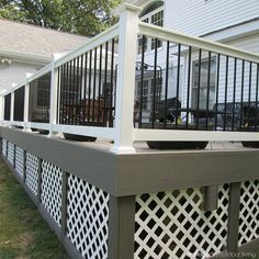 Diy Patio Ideas, Deck Skirting, Deck Balusters, Deck Framing, Deck Colors, Patio Pool, Under Decks, Porch Railing, Front Patio