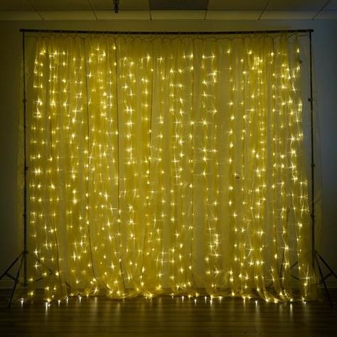 20FT x 10FT | 600 Sequential Gold LED Lights BIG Photography Organza Curtain Backdrop | eFavorMart Led Window, Christmas Lights Ideas, Games Wedding, Led Curtain Lights, String Curtains, May The Fourth Be With You, Led Curtain, Curtain String Lights, Decorative Curtains