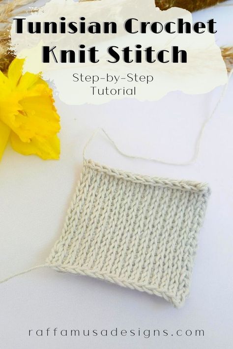 Learn how to crochet the Tunisian crochet knit stitch with this free, step-by-step guide. The knit stitch is a beautiful afghan stitch pattern that will look just like knitting. The knit stitch is very versatile and can be used for garments and blankets! You'll just love it! #crochet #tutorial #stitch #tunisian #afghan #afghanstitch #tunisianstitch #pattern #fauxknit Tunisian Crochet Knit Stitch Tutorial, Tunisian Knit Stitch Crochet, Tunisian Scarf Pattern Free, Tunisian Crochet Knit Stitch, Tunisian Knit Stitch, Tunisian Afghan, Crocheting Tips, Tunisian Patterns, Crochet Knit Stitch