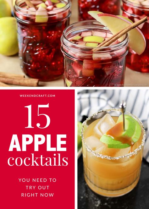 15 Apple cocktails you need to make this Fall. Perfect for Fall parties and Thanksgiving. Easy apple cocktail recipes. #FallCocktails #cocktails #Fall #Apple #AppleCocktails Whiskey Apple Cider, Apple Juice Cocktail, Spiked Apple Cider Recipe, Apple Cocktail Recipes, Apple Cider Sangria Recipe, Apple Cocktails, Cider Cocktail Recipes, Apple Pie Cocktail, Mocktails Recipes