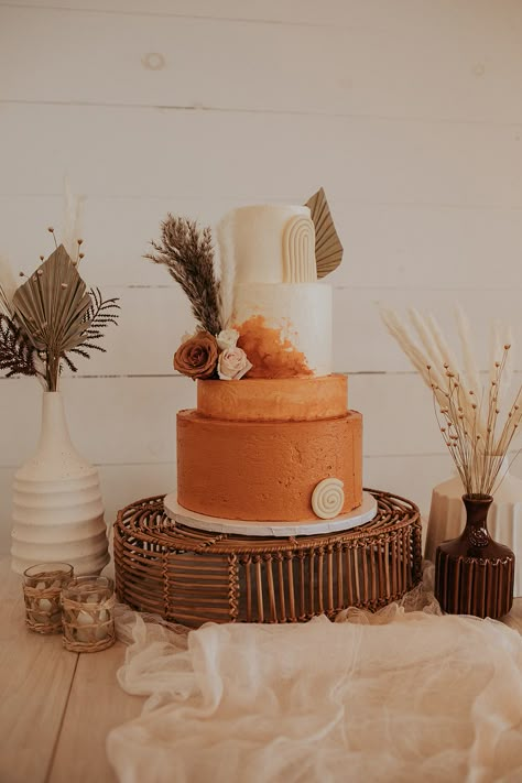 Terra Cotta Cake, Bohemian Cakes, Bohemian Cake, Bohemian Wedding Cake, Dried Foliage, Boho Wedding Cake, Boho Cake, Wedding Treats, Simple Wedding Cake