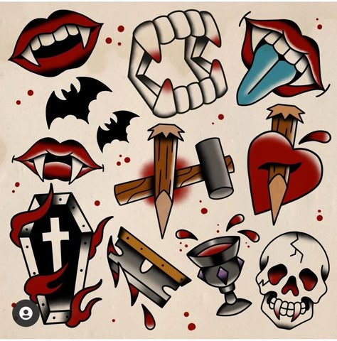 Traditional Tattoo Halloween, Halloween Tattoo Flash, Traditional Tattoo Stencils, Cute Halloween Tattoos, Candy Tattoo, Halloween Friday The 13th, Vampire Tattoo, Friday The 13th Tattoo, Abstract Tattoo Ideas