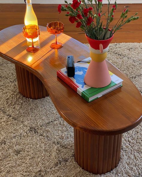 Wooden Kidney Shaped Coffee Table with timber stain finish Funky Coffee Table, Funky Coffee Tables, Made Coffee Table, Colour Reference, Beauty Features, Apartment Aesthetic, Apartment Decor Inspiration, Wooden Coffee Table, Apartment Inspiration