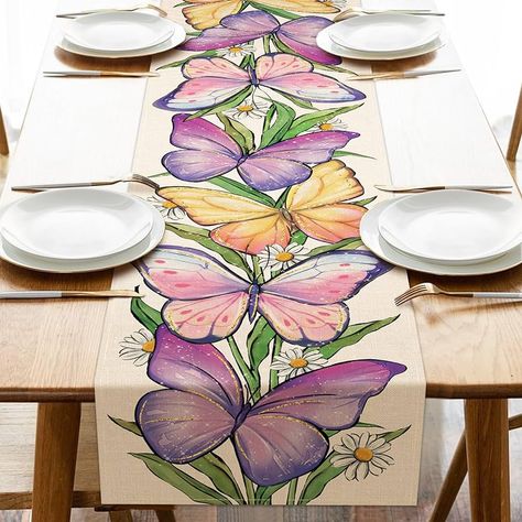 Amazon.com: Croar Spring Summer Butterfly Table Runner, Daisy Flower Floral Kitchen Dining Table Decoration, Seasonal Burlap Indoor Outdoor Home Decor Party Supply 13 x 72 Inches : Home & Kitchen Butterfly Table Runner, Sunflower Table Runner, Summer Table Runner, Table Buffet, Dining Table Decoration, Floral Kitchen, Butterfly Table, Polymer Clay Flower Jewelry, Printed Table Runner