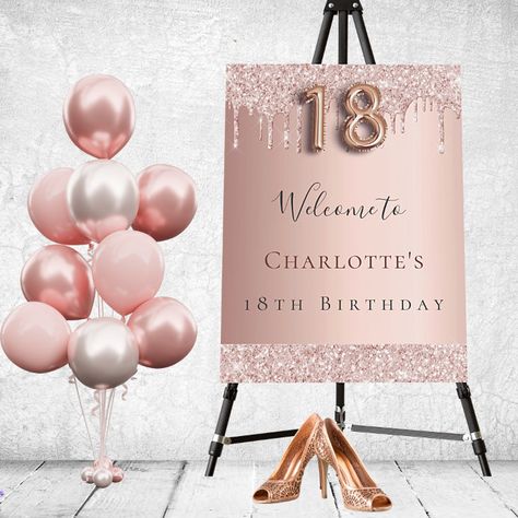 18th Birthday Party Rose Gold, Women's Day Theme, 18th Birthday Debut, 18th Birthday Banner, 18th Birthday Party Themes, 18th Birthday Ideas, 18th Birthday Decorations, Sign Board Design, 18th Bday