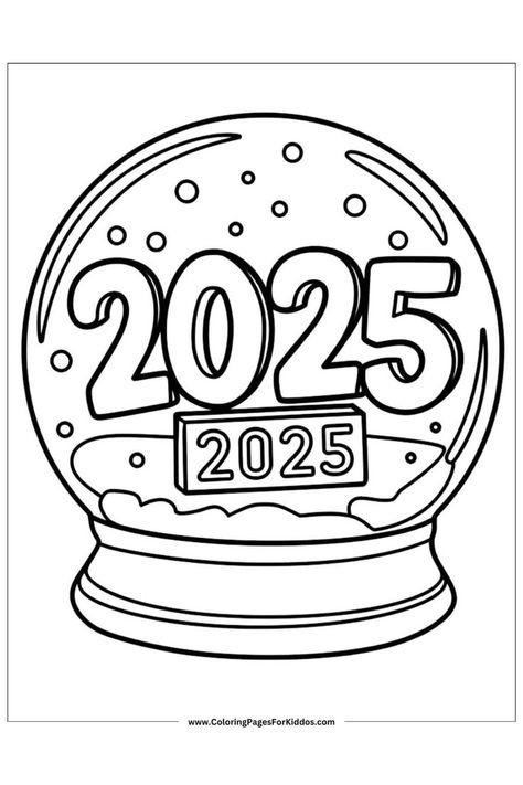 A snow globe with a snowy scene, great for New Year’s celebrations. New Year Page Ideas, New Year Kid Activities, Happy New Year Drawing Ideas 2025, New Years Activities For Kids 2025, New Years Lesson Plan, Preschool Coloring Pages Free, New Years Worksheets Preschool, New Years Homeschool Activities, New Years Crafts For Kids 2025