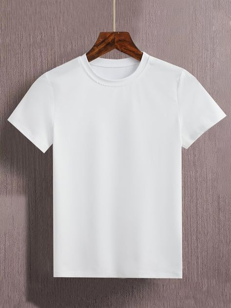 White Casual Collar Short Sleeve Fabric Plain Embellished Slight Stretch Summer Boys Clothing White Plain T Shirt, Plain White Tshirt, White T Shirt Mockup, Tshirt Plain, White Tshirt Outfit, White Tshirt Mockup, Tshirt Png, T Shirt Branca, Grey Tshirt