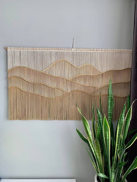 Unique Wall Treatments, Wall Art Over Bed, Over Bed Decor, Mountain Living Room, Art Over Bed, Macrame Wall Hanging Large, Large Tapestry, Modern Tapestries, Neutral Wall Decor